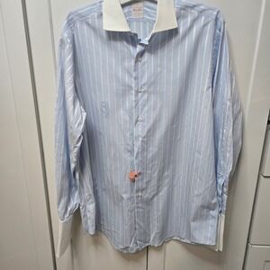 Brooks Brothers French Cuff White Collar 16.5x34 Regular Blue Dress Shirt  Flaw